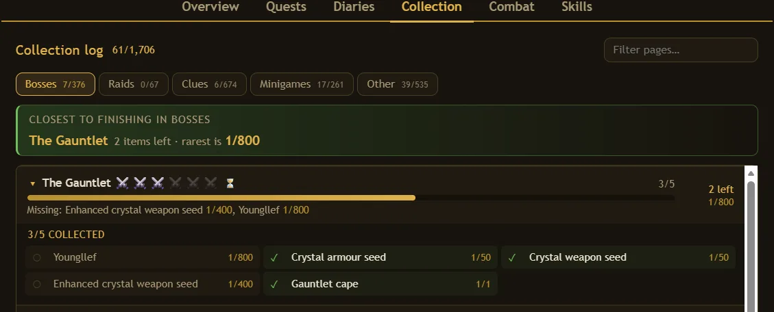 Shared profile collection log tab.